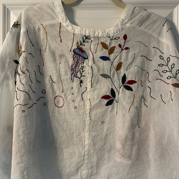 Zara White Blouse with Multicolor Embroidery - Picture 4 of 6